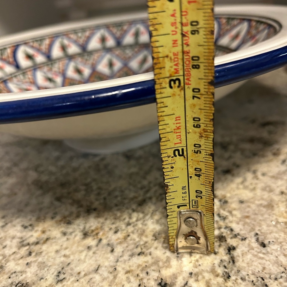 Le Souk Ceramique 12”Round serving Bowl, Made in Tunisia, White, Blue, - Picture 8 of 8